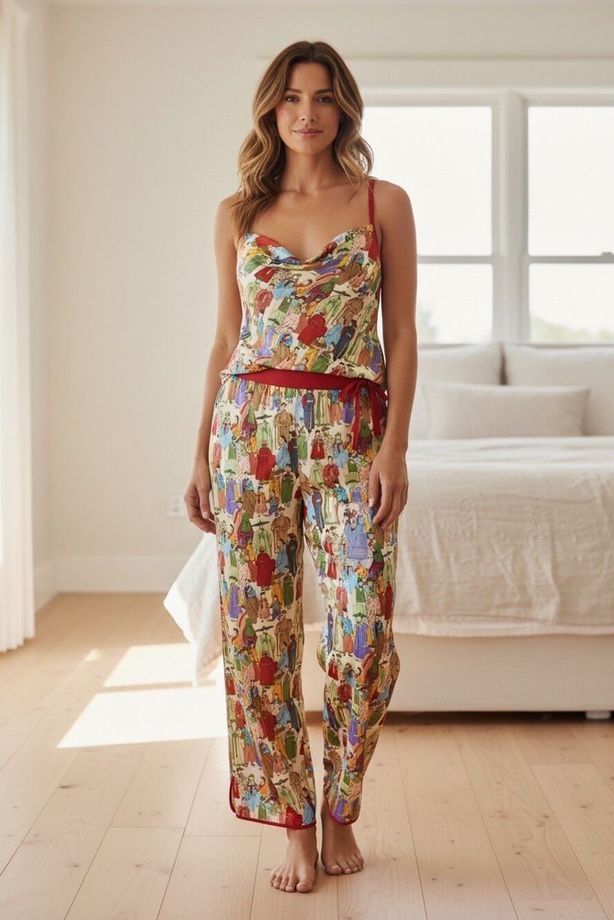 NATORI Women Size L Asian Geisha Dynasty Japan Lounge Top & Pants Pajama Set